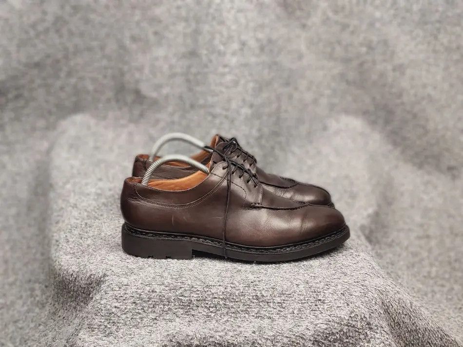 image of Heschung Design Ebene Toe Leather Derby Brown Leather Boots, Men's (Size 8)