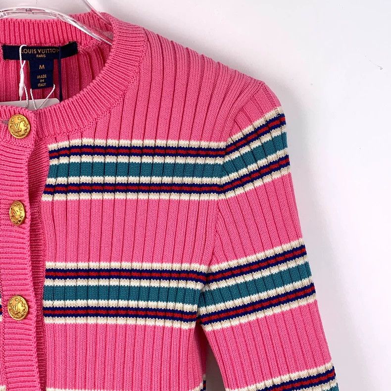Louis Vuitton Louis Vuitton 22 pink striped wool knit jacket with round Size M / US 6-8 / IT 42-44 - 3 Thumbnail
