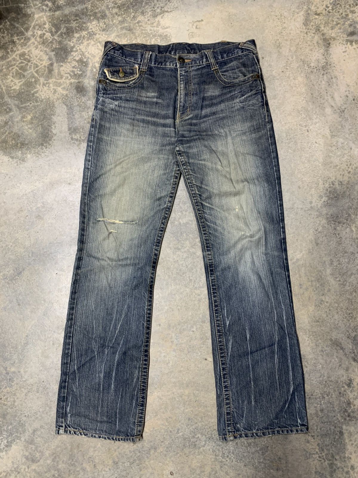Japanese Brand × Vintage Vintage BACK RUSH Double Waist Clawmark Distressed Jean Size US 34 / EU 50 - 1 Thumbnail