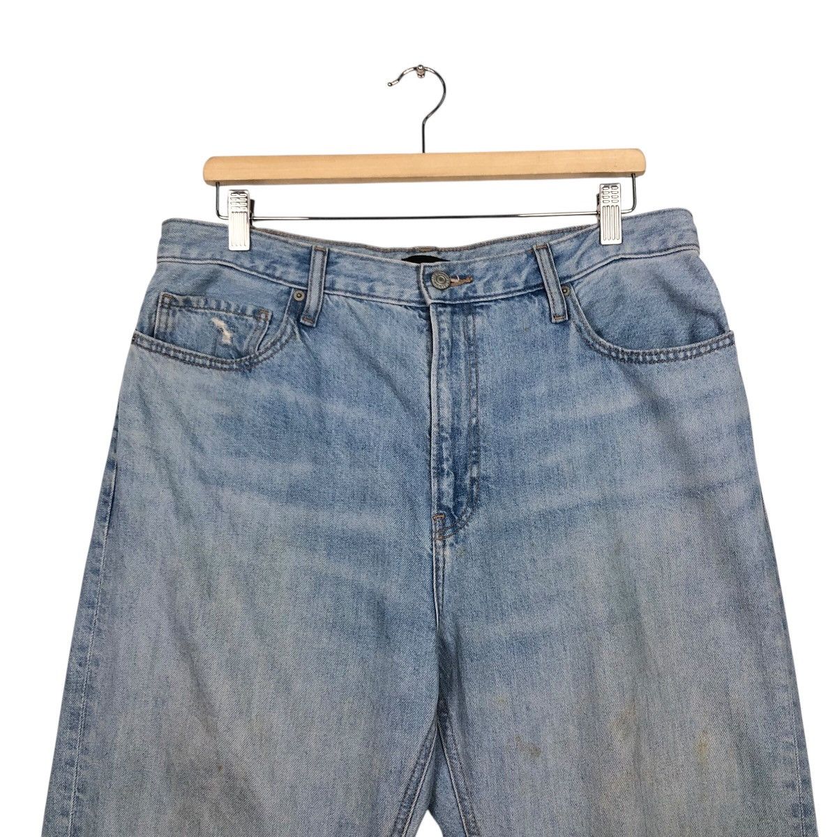 Japanese Brand Distressed Ripped Blue Jeans High Rise Straight Leg Uniqlo Size US 34 / EU 50 - 4 Thumbnail