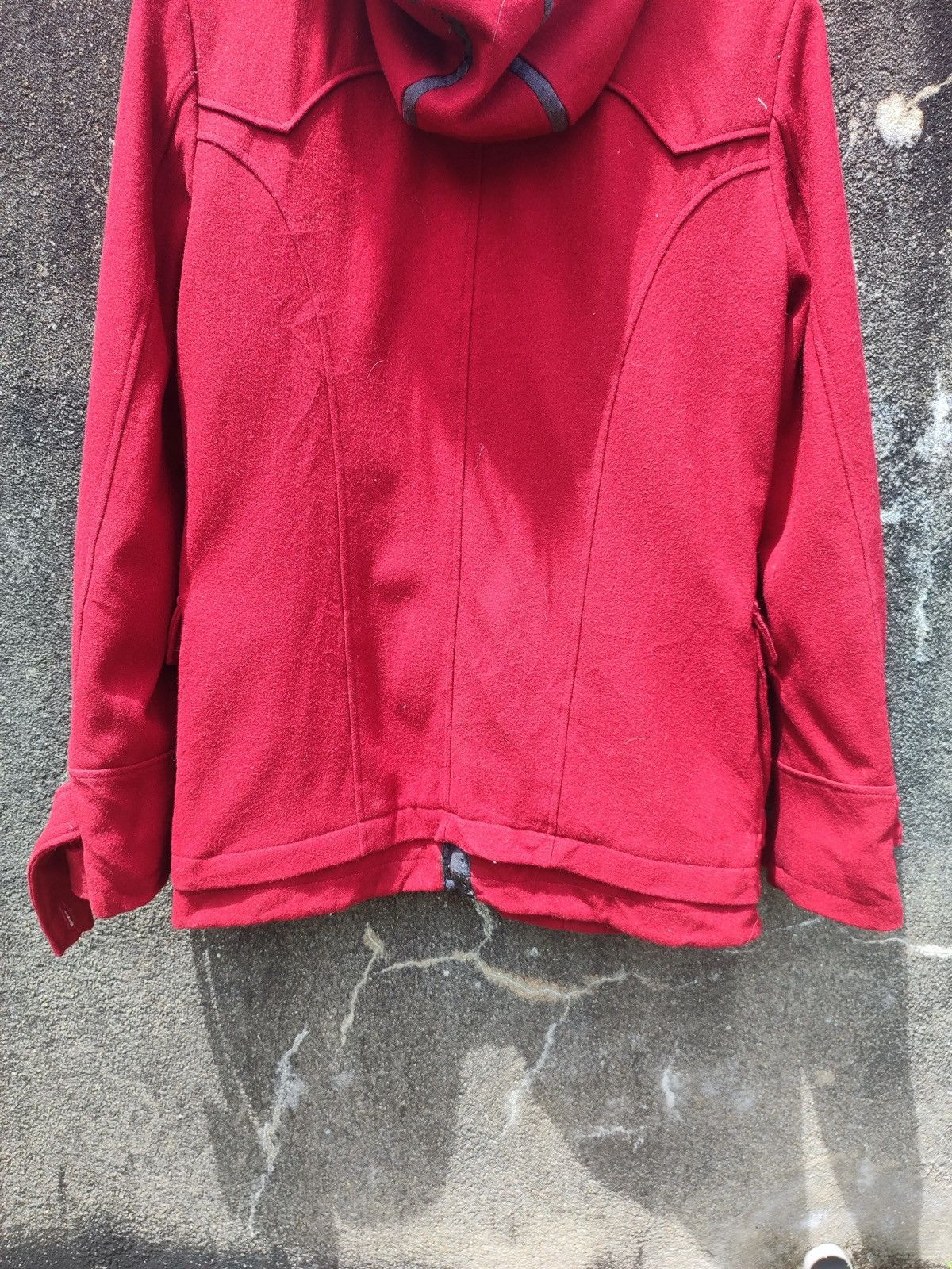 Designer PPFM Red Wool-Blend Toggle Jacket with Fur Hood - Size L Size US M / EU 48-50 / 2 - 6 Thumbnail