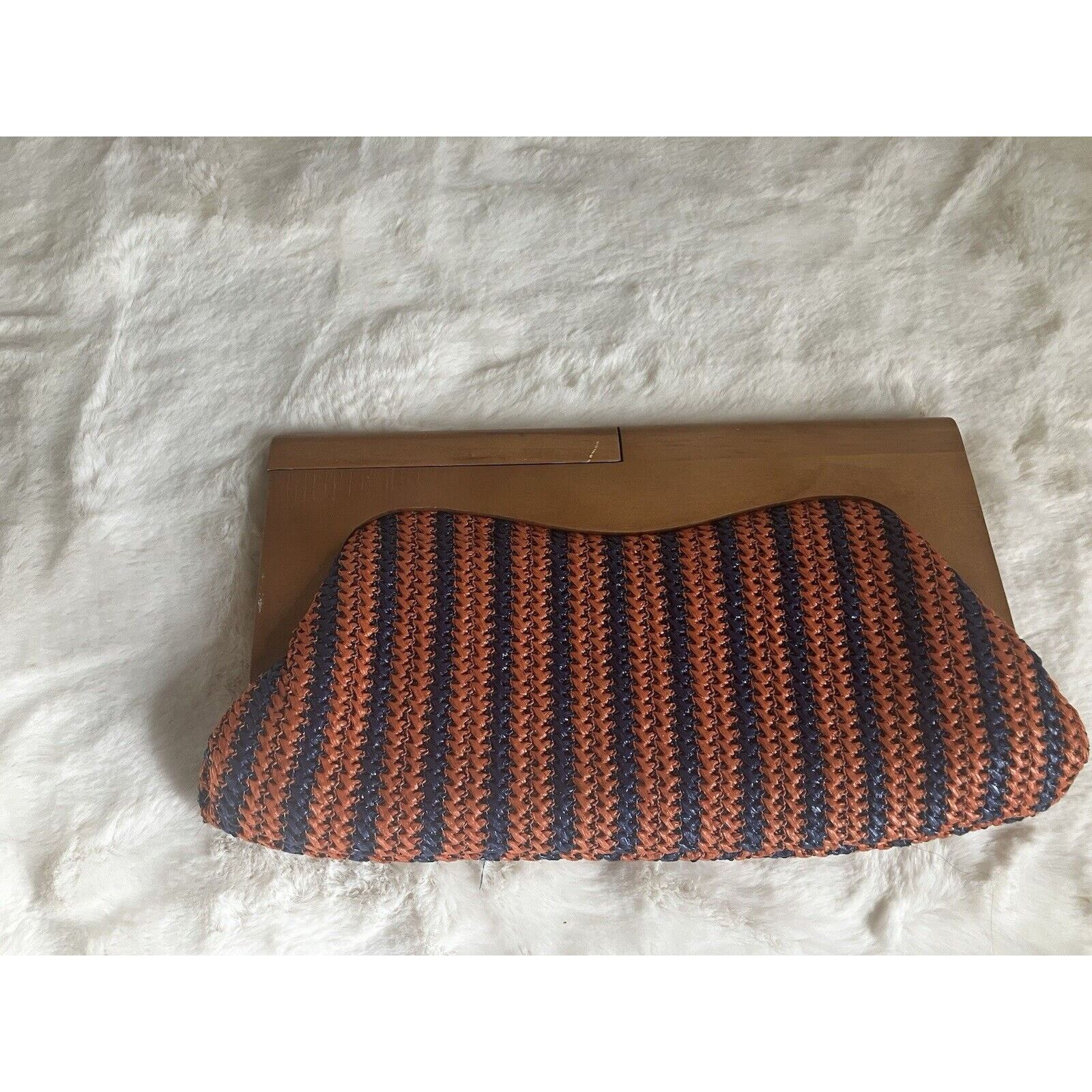 Other Urban Expressions Clutch blue orange Stripes Wooden Handles Size ONE SIZE - 2 Thumbnail