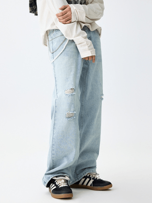 Japanese Brand × Jean Light blue all-match washed ripped loose jeans Size US 32 / EU 48 - 2 Thumbnail
