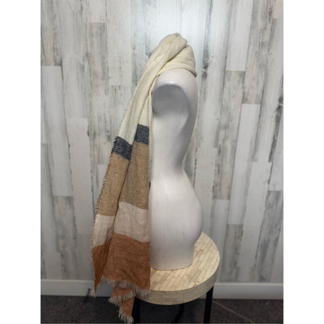 Other Cozy Neutral Colorblock Fringe Scarf Shawl Wrap – Soft Fall Size ONE SIZE - 3 Thumbnail