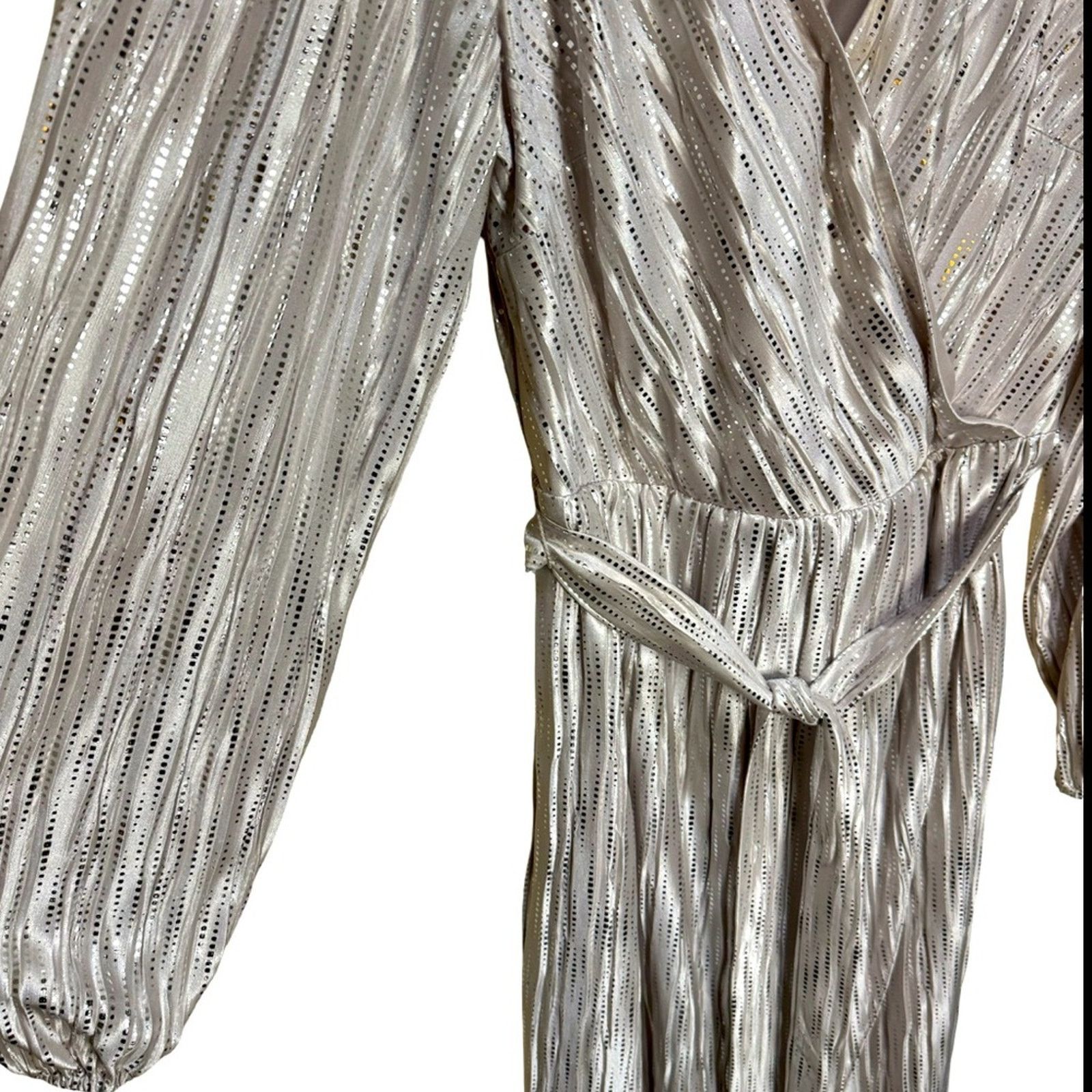 Guess Guess Womens Metallic Faux Wrap Hi-Lo Maxi Dress Champaign Size L / US 10 / IT 46 - 6 Thumbnail
