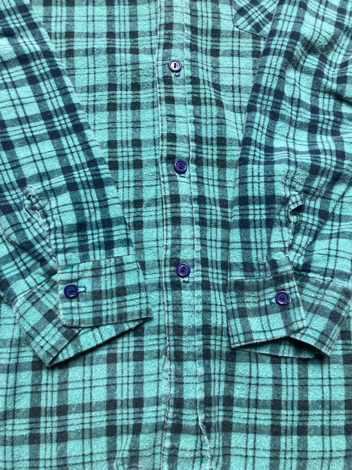 Vintage Vtg 80s flannel shirt brushed cotton turquoise teal plaid XL Size US XL / EU 56 / 4 - 6 Thumbnail