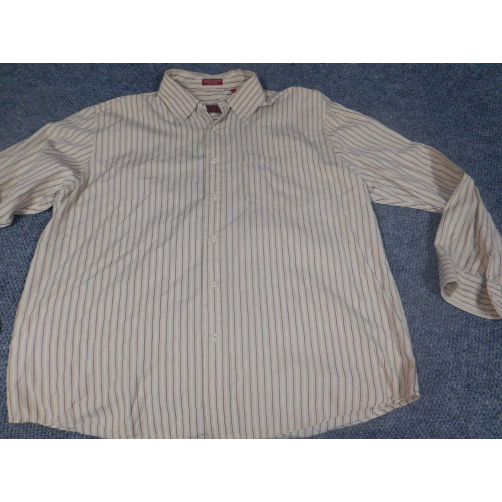 Izod Izod Shirt XL Beige Striped Button-Down Long Sleeve Cotton Knit Button-Up Mens Regular Sports Size US XL / EU 56 / 4 - 2 Thumbnail