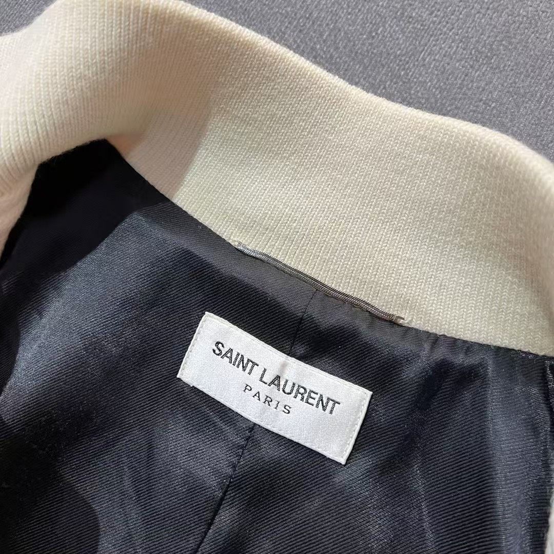 Saint Laurent Paris Saint laurent White Parchment Wool Baseball Jacket 2501-Nex Size US S / EU 44-46 / 1 - 3 Thumbnail