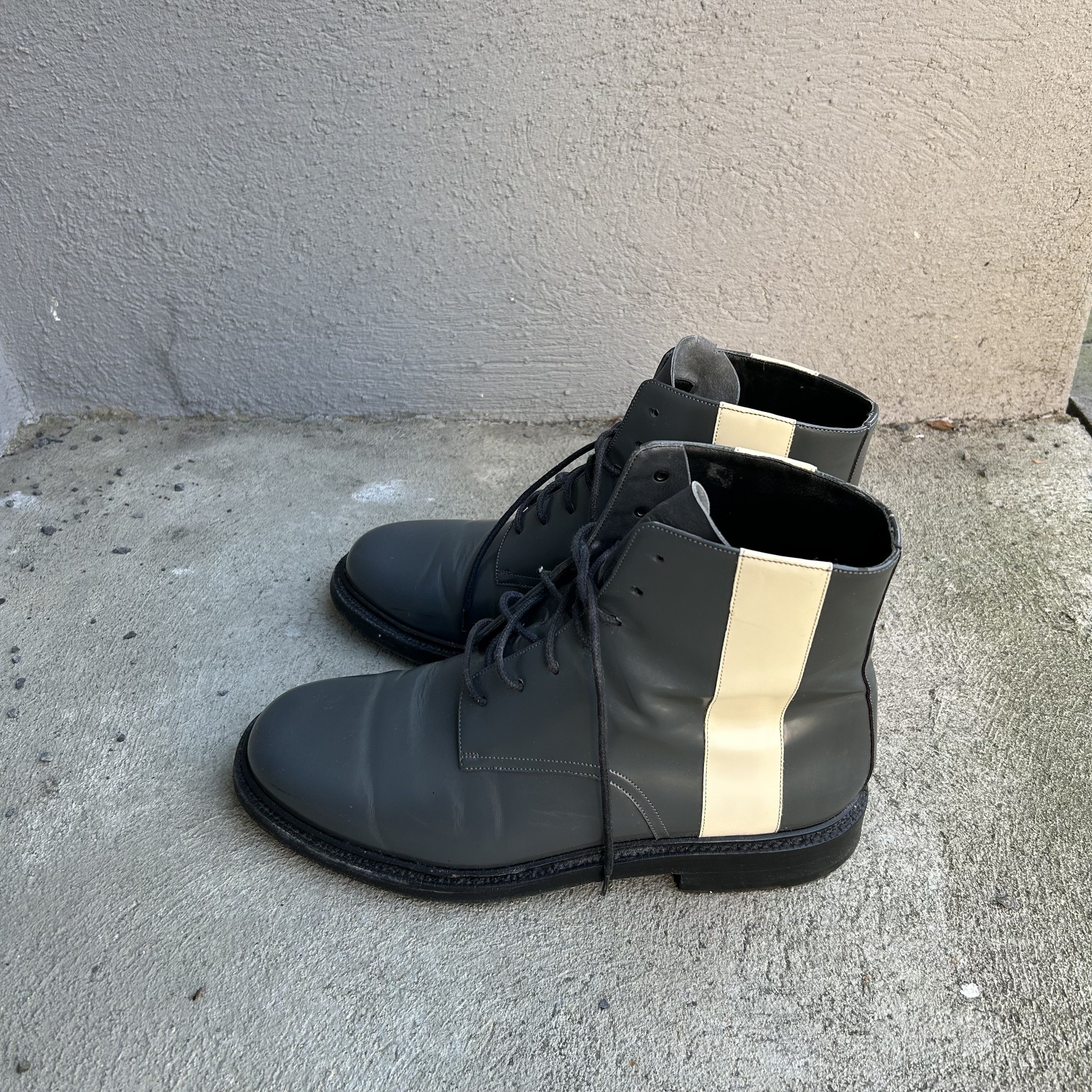 Calvin Klein 205W39NYC CK205 Grey/Cream Patent Leather Combat Boots Shoes Size US 9 / EU 42 - 4 Thumbnail