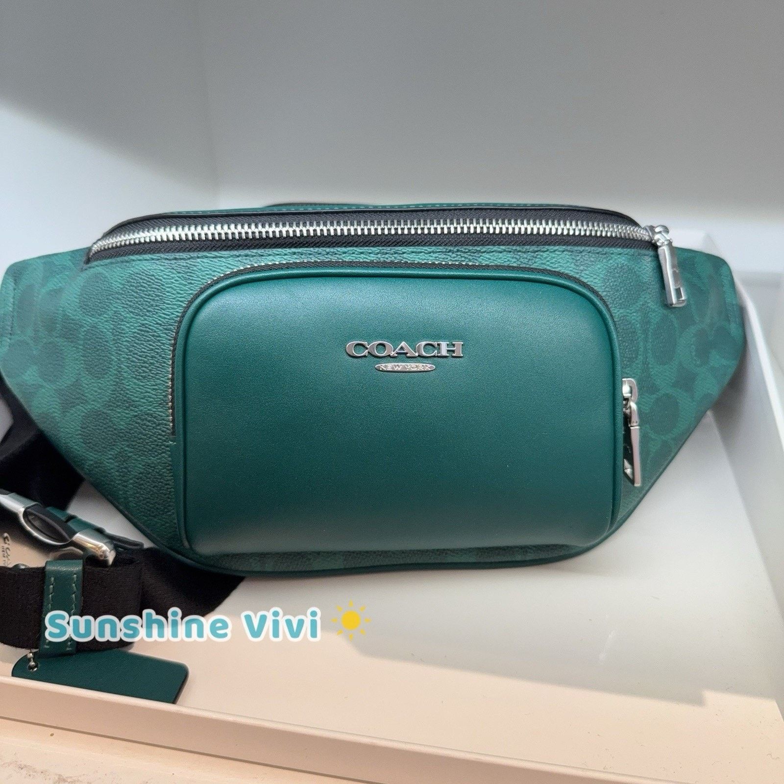 Coach NWT COACH Racer Small Belt Bag Silver/Sea Green CEB24 Size ONE SIZE - 4 Thumbnail