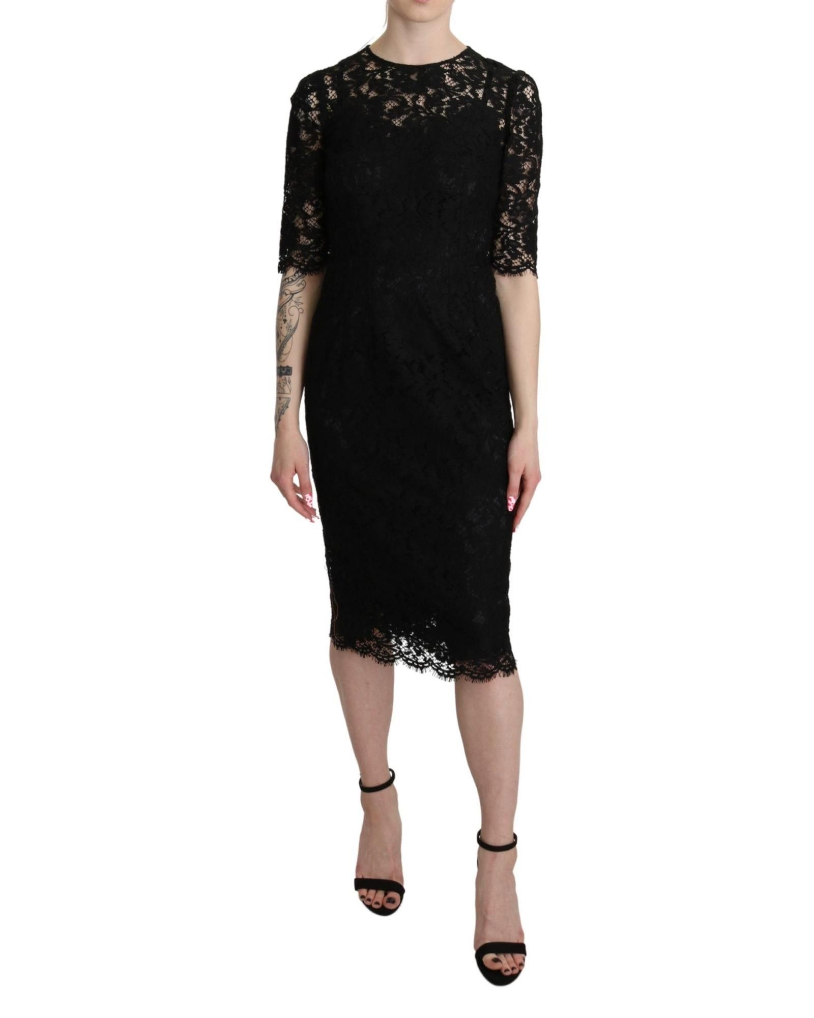 image of Dolce Gabbana Floral Lace Sheath Dress in Black, Women's (Size Small)