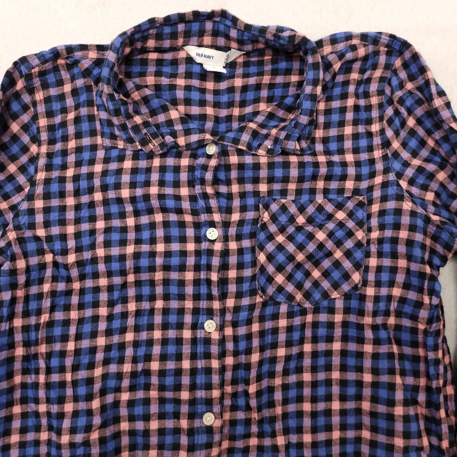 Old Navy Old Navy Buffalo Check Flannel Shirt Womens Size L Blue Pink Size L / US 10 / IT 46 - 1 Thumbnail