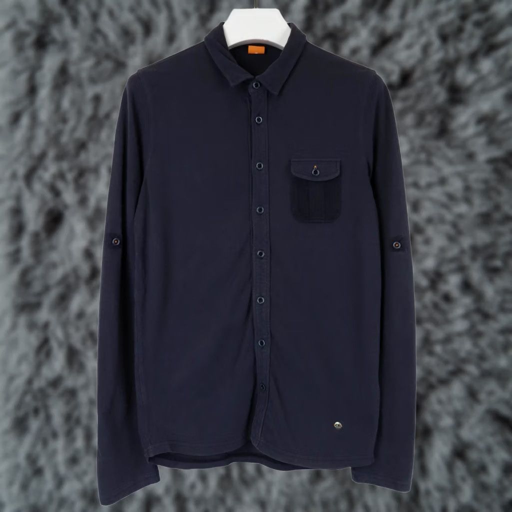 Hugo Boss HUGO BOSS Orange Label Pelu Shirt Men's MEDIUM Blue Button Front Polo Pocket Size US M / EU 48-50 / 2 - 1 Thumbnail