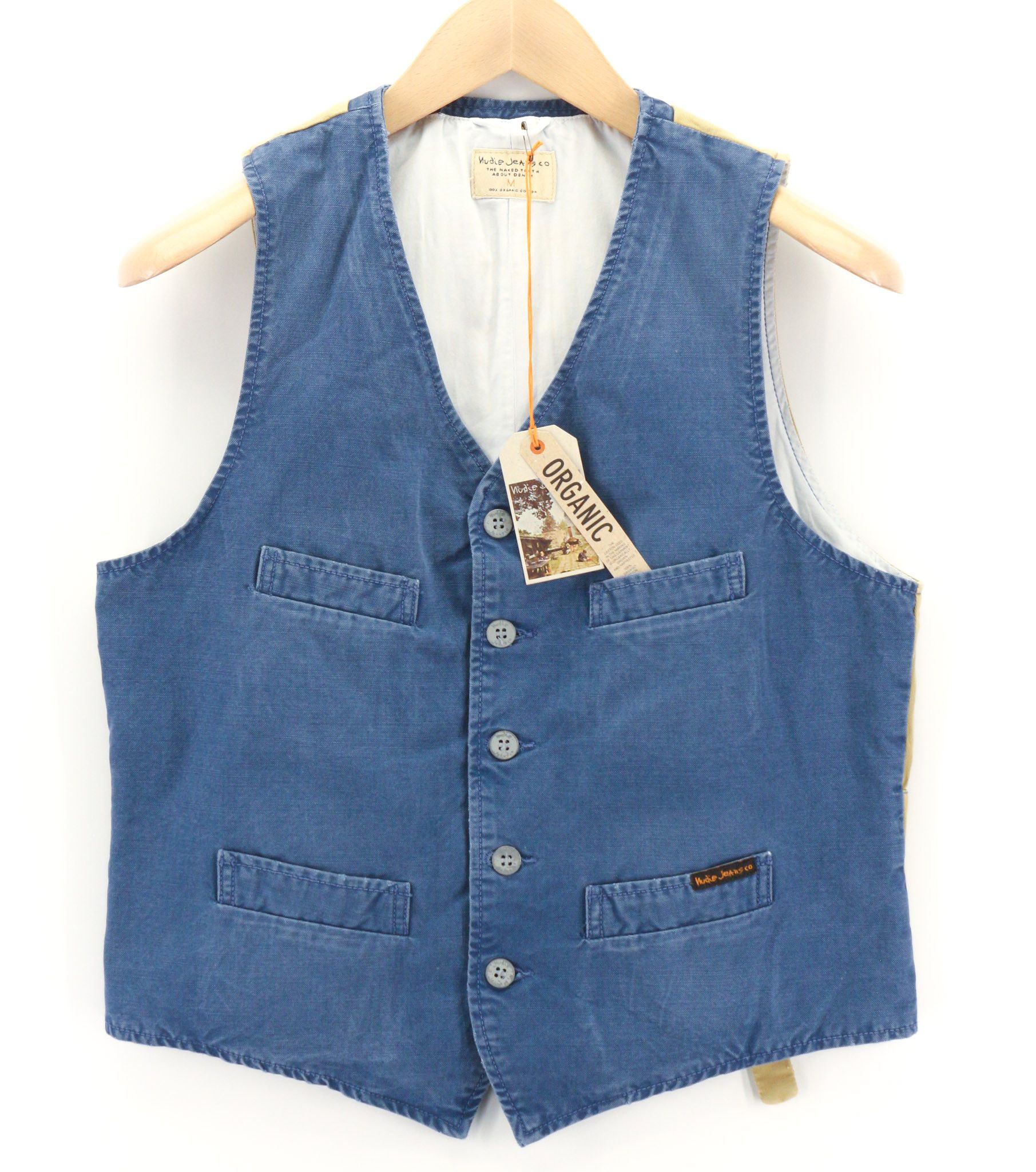 Nudie Jeans GUSTAV M Oden Blue Organic Buttoned Pockets Vest 80717 Size US M / EU 48-50 / 2 - 1 Thumbnail