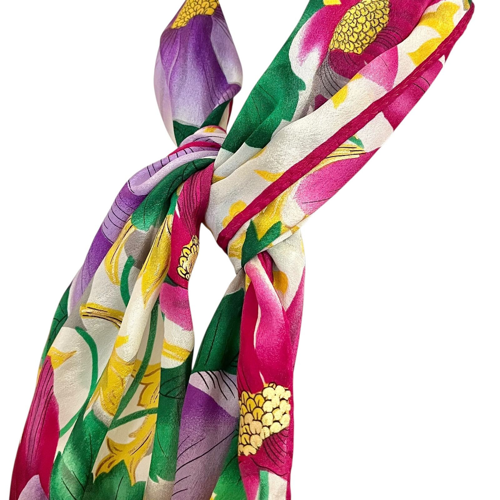 Oscar De La Renta × Vintage Oscar de la Renta Floral Gold Crepe de Chine Silk Scarf Size ONE SIZE - 6 Thumbnail