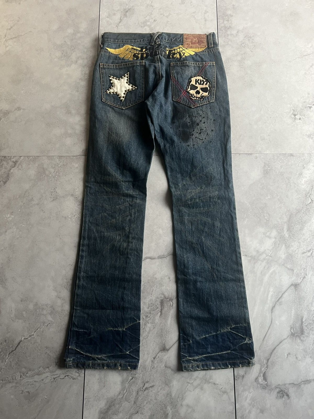 Japanese Brand Buzz Spunky “Kiss” Studded Mud Wash Jeans Size US 29 - 6 Thumbnail