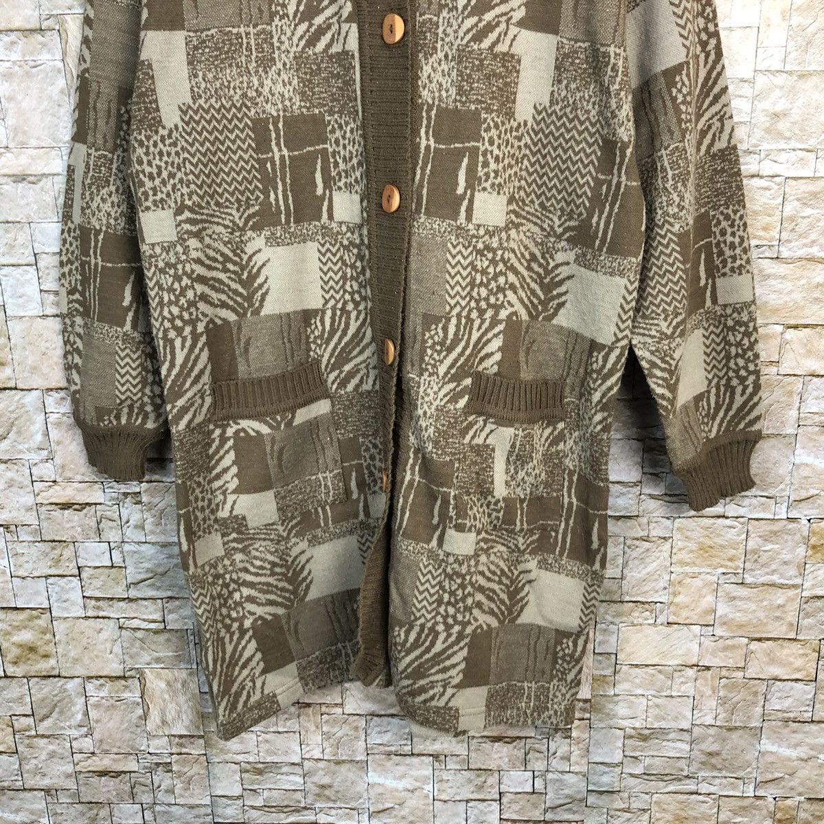 Homespun Knitwear Tokyo vintage Brown knitwear Patterned long Cardigans #A410 Size M / US 6-8 / IT 42-44 - 3 Thumbnail