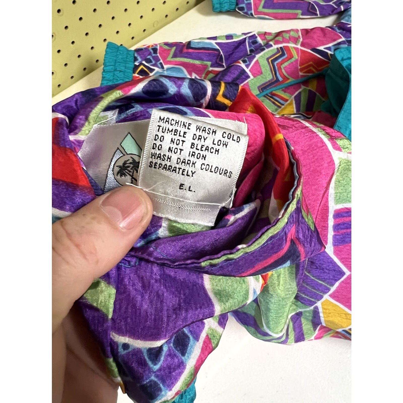 Altea Womens XL Nylon Jacket 1980’s Vintage Casual Isle Reversible Print Teal Zip Size XL / US 12-14 / IT 48-50 - 3 Thumbnail
