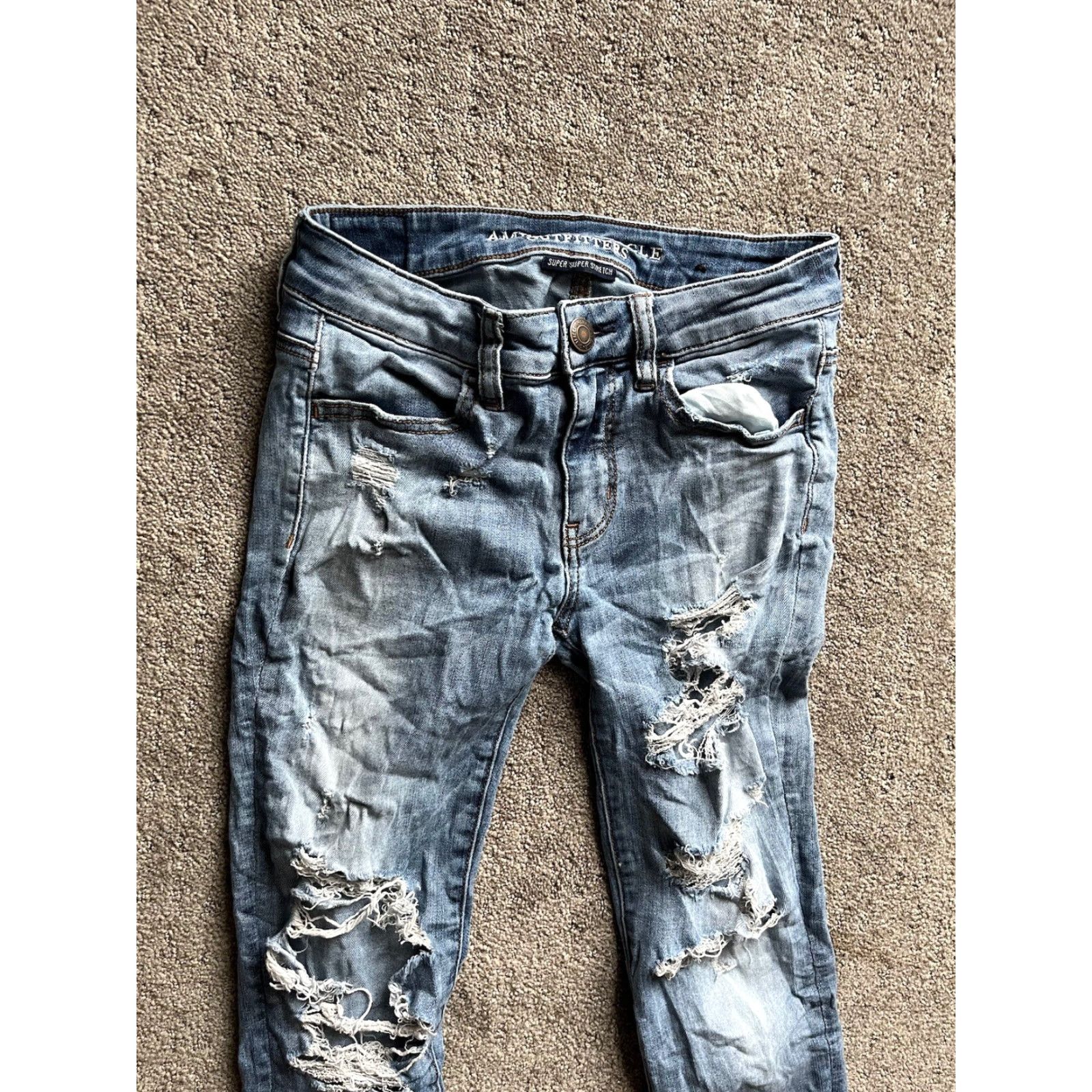 American Eagle Outfitters American Eagle Outfitters Jegging Dark Blue Distressed Crop Jeans Womens 4 High Rise 5-Pocket Denim Cotton Polyester Spandex Blue Size 27" / US 4 / IT 40 - 4 Thumbnail