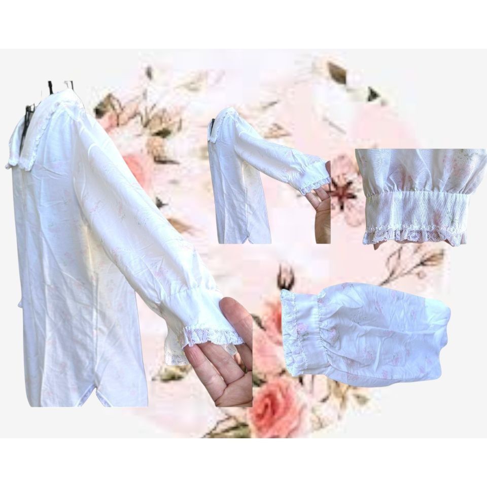 Designer × Vintage VTG Barbizon Nightgown Large Midi Night Shirt White Floral U Size L / US 10 / IT 46 - 7 Thumbnail