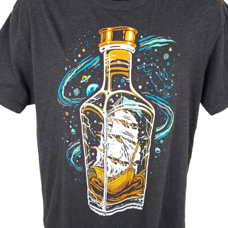 Vintage Into The AM T Shirt Mens Size Large Gray Ship In A Bottle Planets Space Tee Size US L / EU 52-54 / 3 - 2 Thumbnail