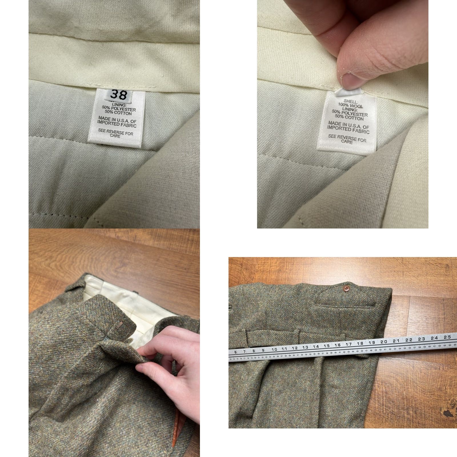 Orvis VINTAGE Orvis Mens Pants 38x29.5 Suede Trim Cuffed Wool Tweed Green 90s Chino Regular Mens Size US 38 / EU 54 - 8 Thumbnail