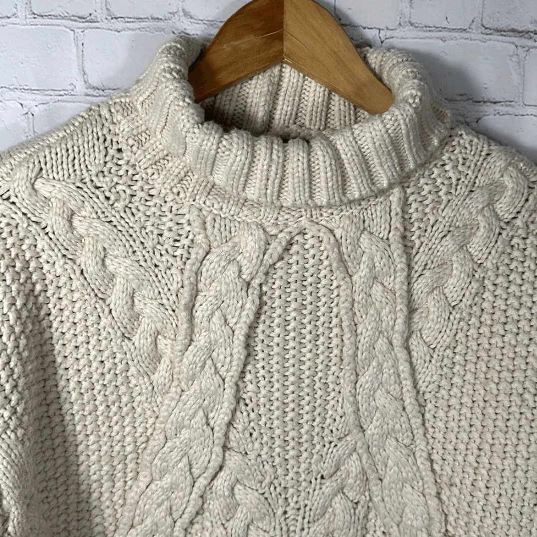 Zara ZARA Womens Medium Cream Cable Knit Sweater Cropped Roll Neck Pullover Size M / US 6-8 / IT 42-44 - 2 Thumbnail