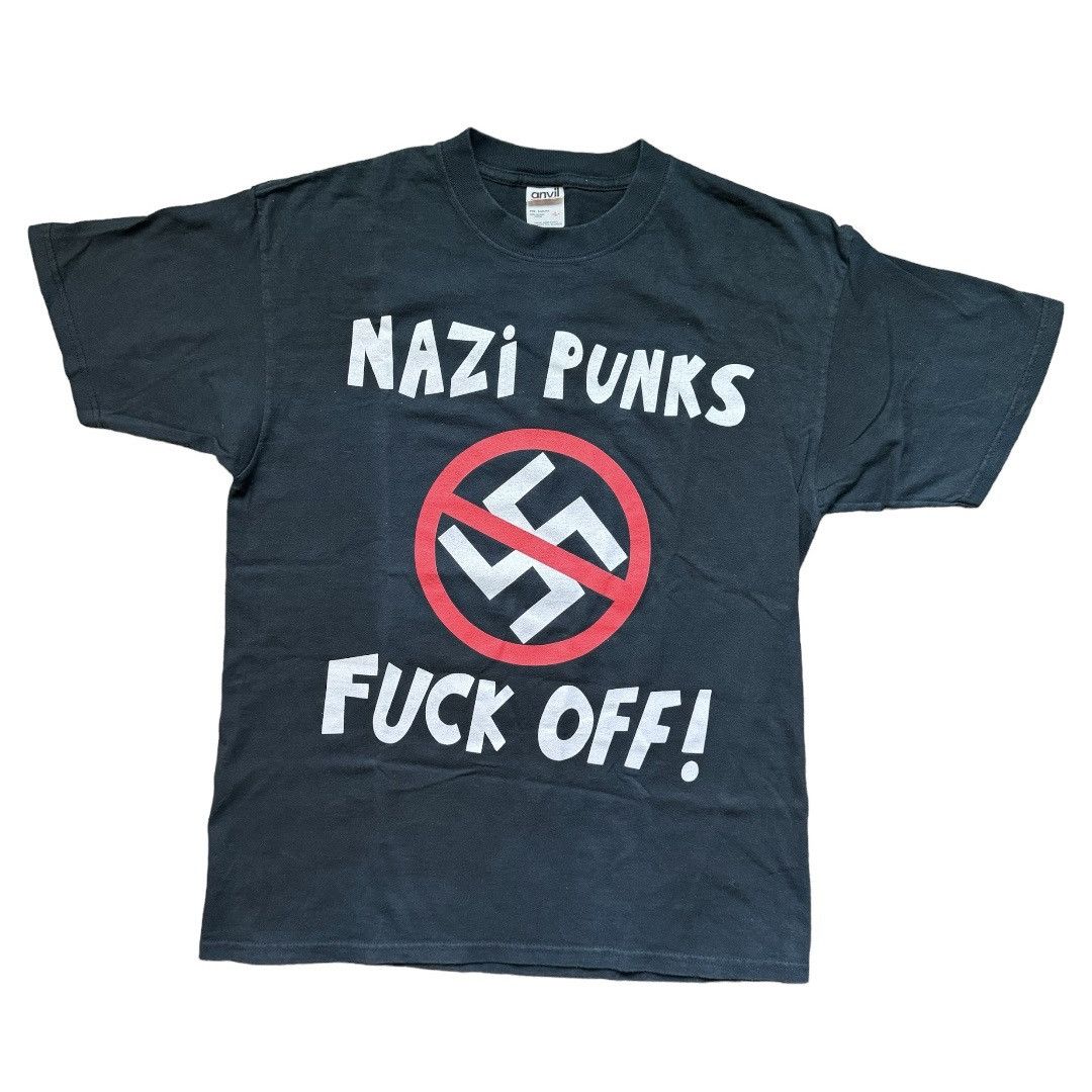 image of Anvil x Vintage Mens L Dead Kennedys Nzi Punks Fck Off Tee in Black (Size Large)