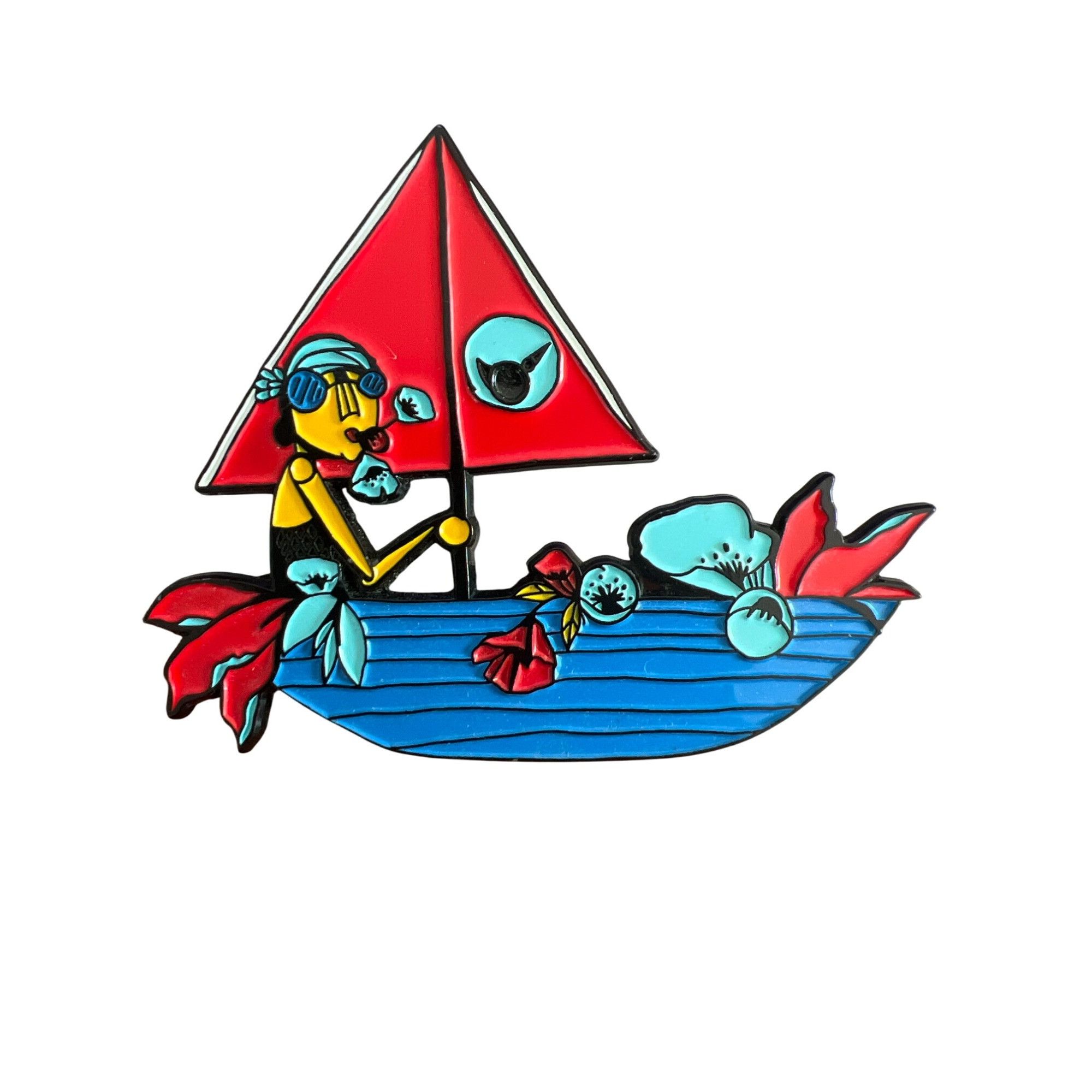 Other Colorful Sailboat Pin Brooch Woman Flowers Red Blue 2.5" x 2 Size ONE SIZE - 1 Thumbnail