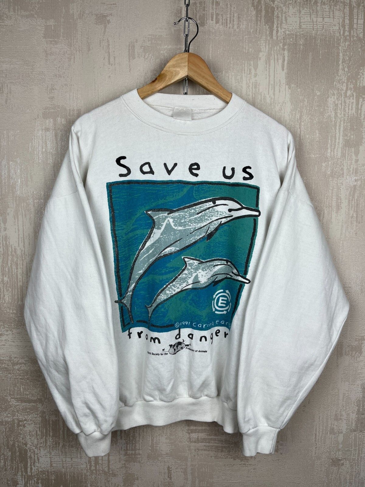 Vintage Vintage "Save Us From Danger" 1991 Caring Earth Sweatshirt Size US L / EU 52-54 / 3 - 7 Thumbnail