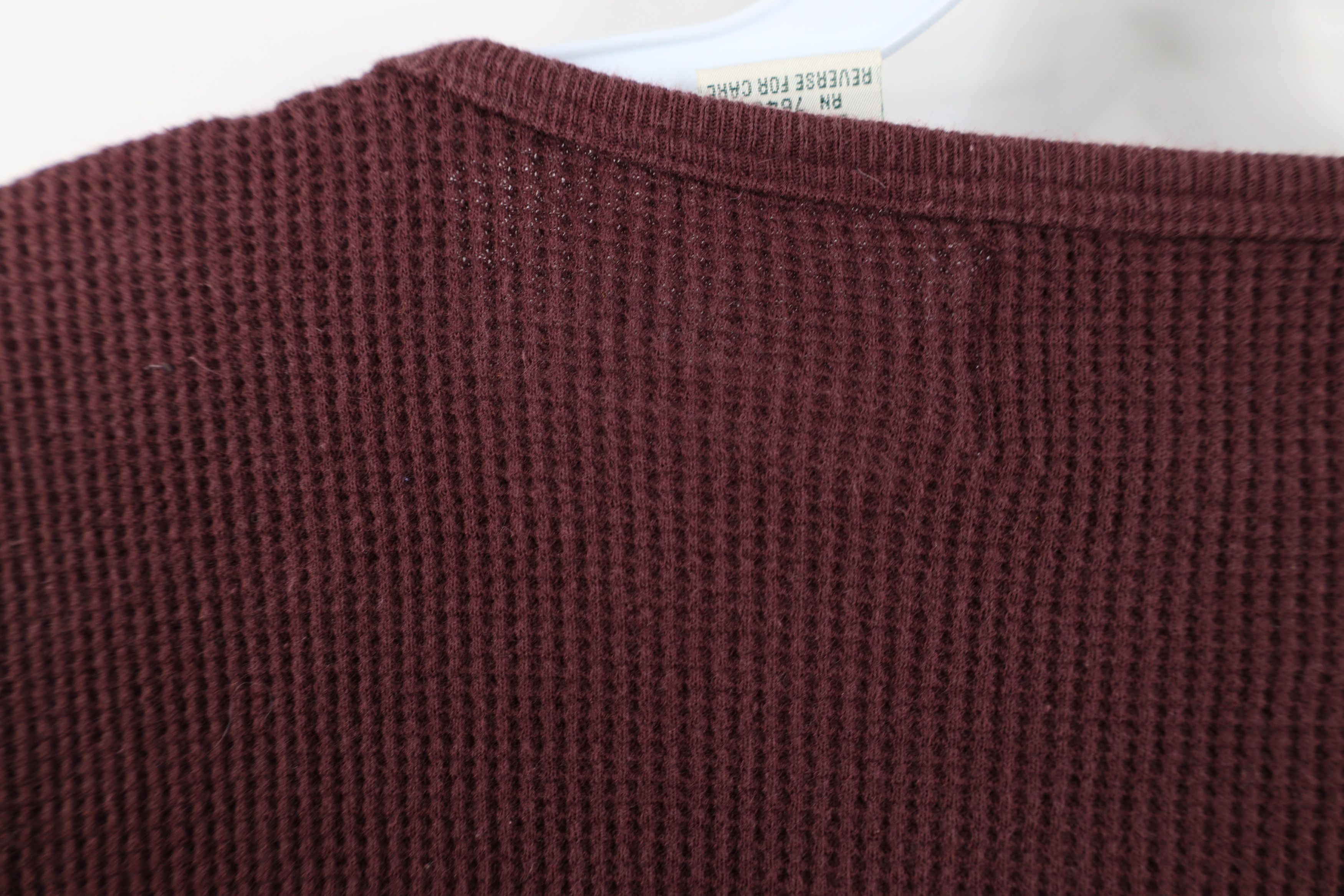 Vintage Vintage 90s Streetwear Thermal Waffle Knit T-Shirt Burgundy Size US XL / EU 56 / 4 - 9 Thumbnail