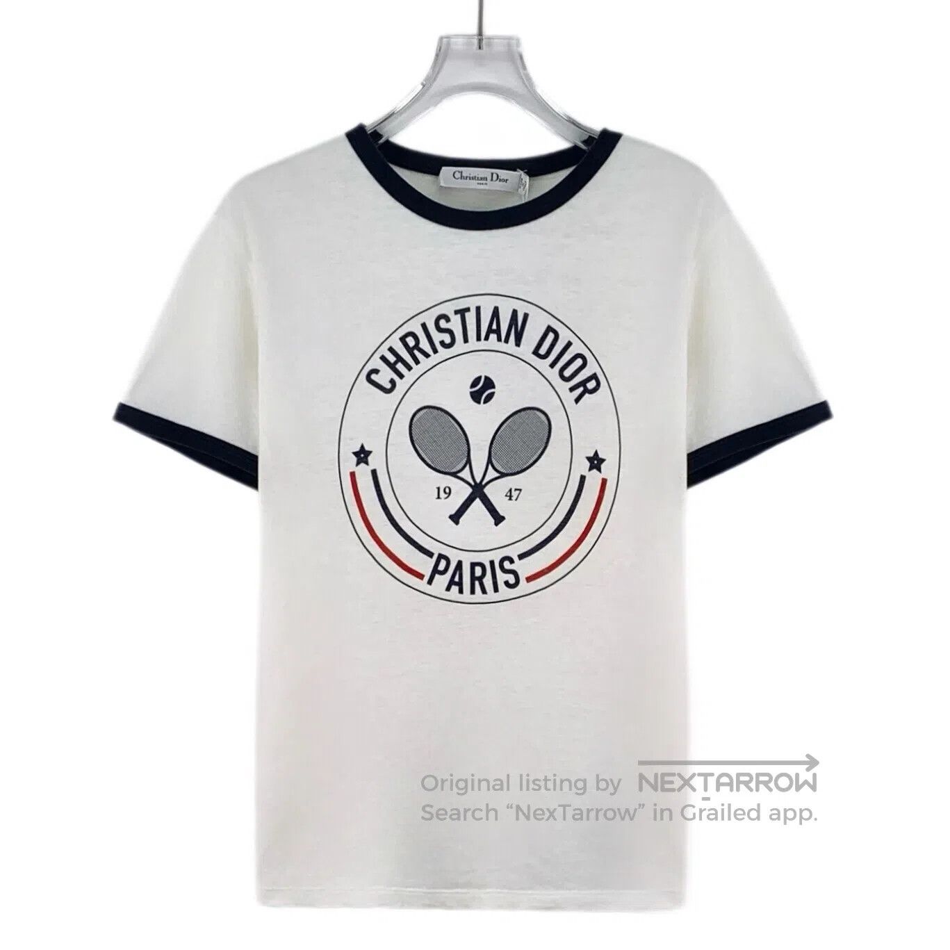Dior Dior White Tennis Racket Letter Printed Cotton Round Neck Size US M / EU 48-50 / 2 - 1 Thumbnail