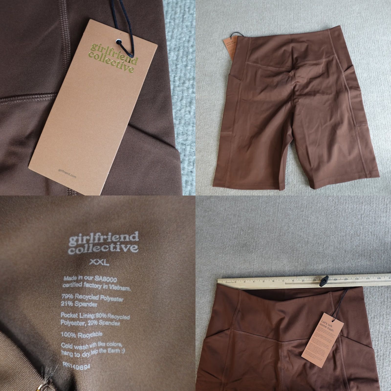 Girlfriend Collective VINTAGE Girlfriend Collective Womens Shorts 2XL Brown Solid Bike High Rise NEW Size 40" / US 18 - 8 Thumbnail