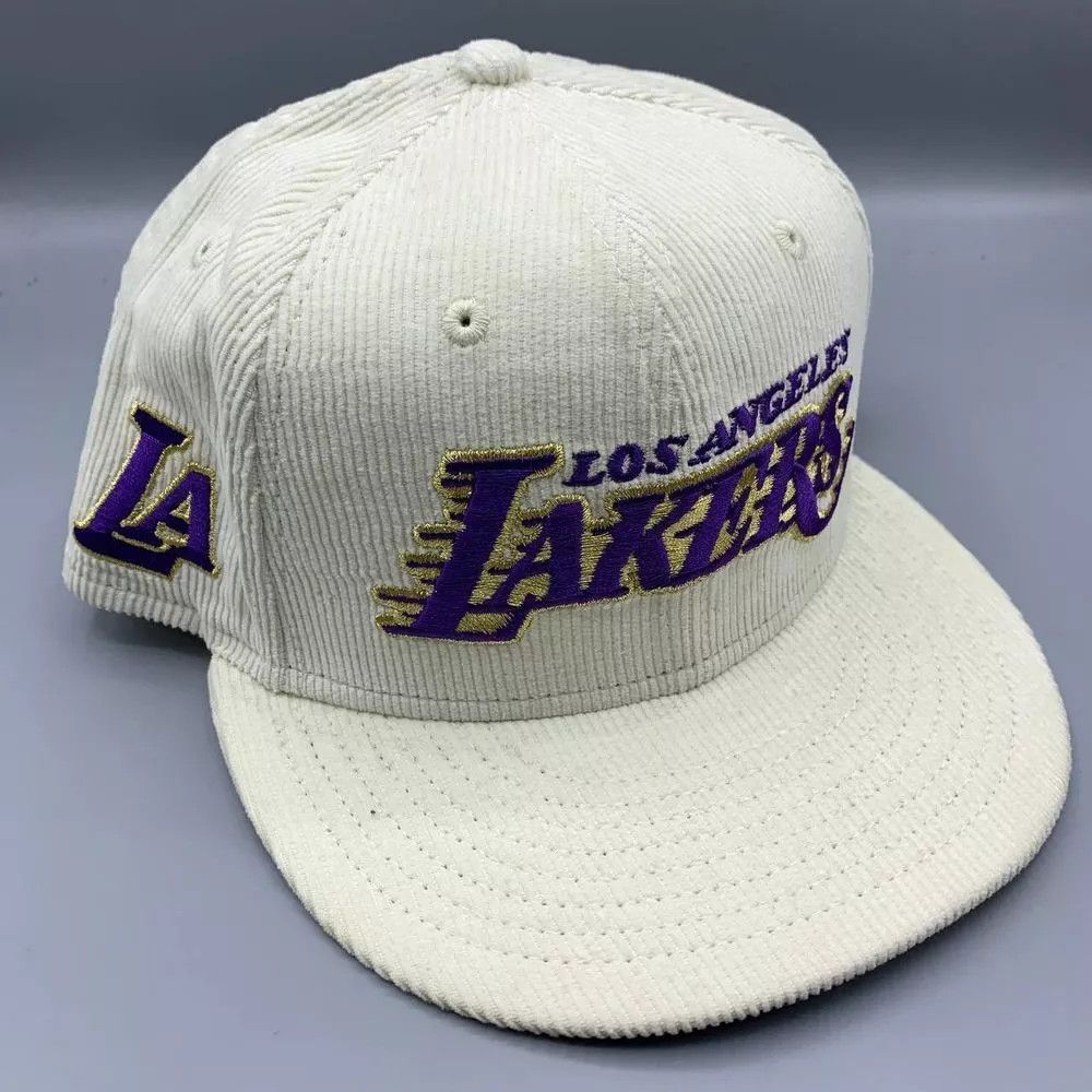 New Era Los Angeles LA Lakers Hat Men 7 1/2 Corduroy Fitted Cap Size ONE SIZE - 1 Thumbnail