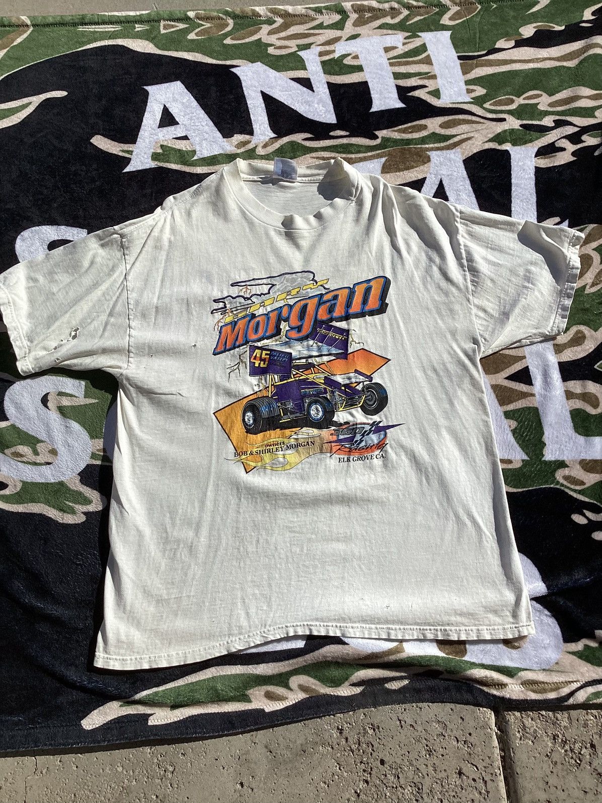 Hanes Vintage 1990s/Y2K Gary Morgan distressed thrashed racing Tee Size US XL / EU 56 / 4 - 3 Thumbnail