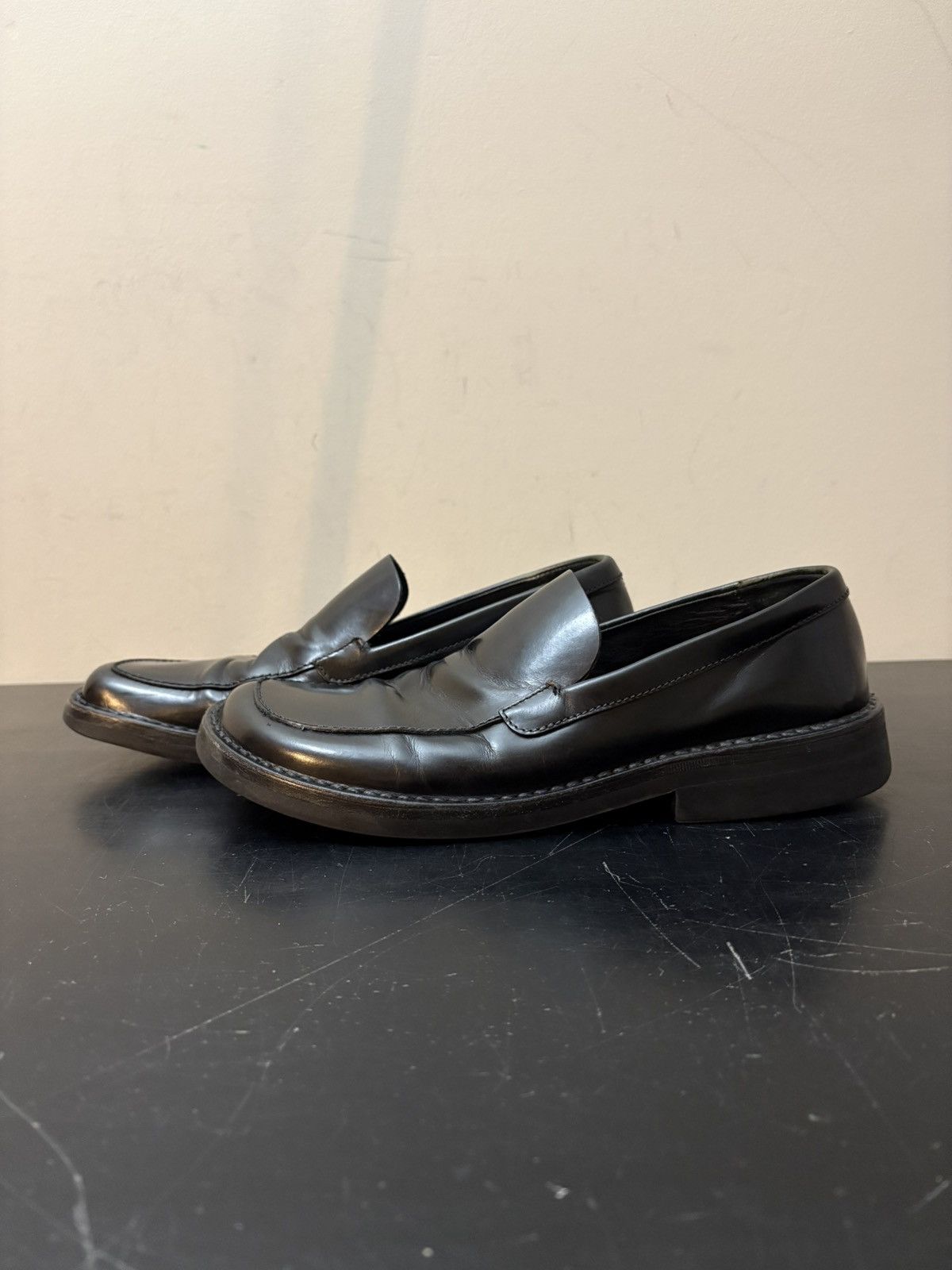 Prada Prada by Ilga Brushed Leather Derby Loafers Black Size US 6 / EU 39 - 1 Thumbnail