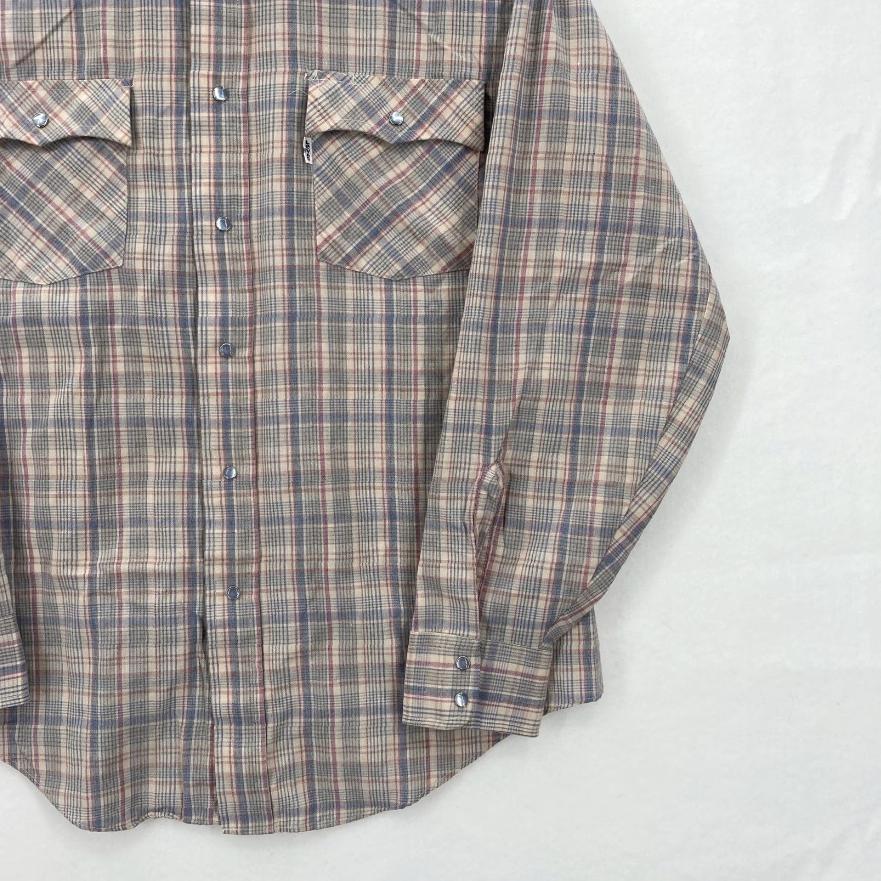 Levi's VINTAGE Levi's Pearl Snap Shirt Mens Large Gray Plaid Western Long Sleeve 70s Size US L / EU 52-54 / 3 - 3 Thumbnail