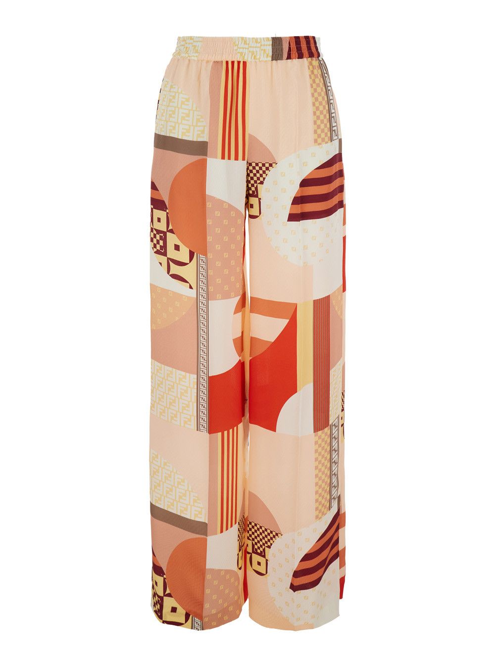 Multicolor Pants with High Elastic Waist and All-Over Patchwork Print in SIlk Woman
