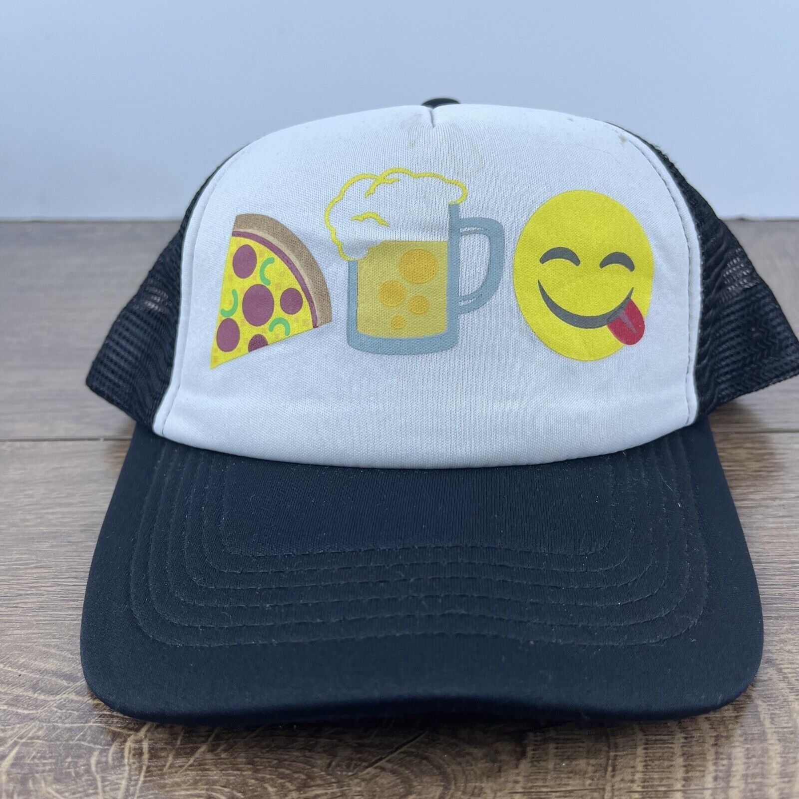 Other Pizza Beer Smile Emoji Hat White Cap Hat Adjustable Hat Whit Size ONE SIZE - 2 Thumbnail