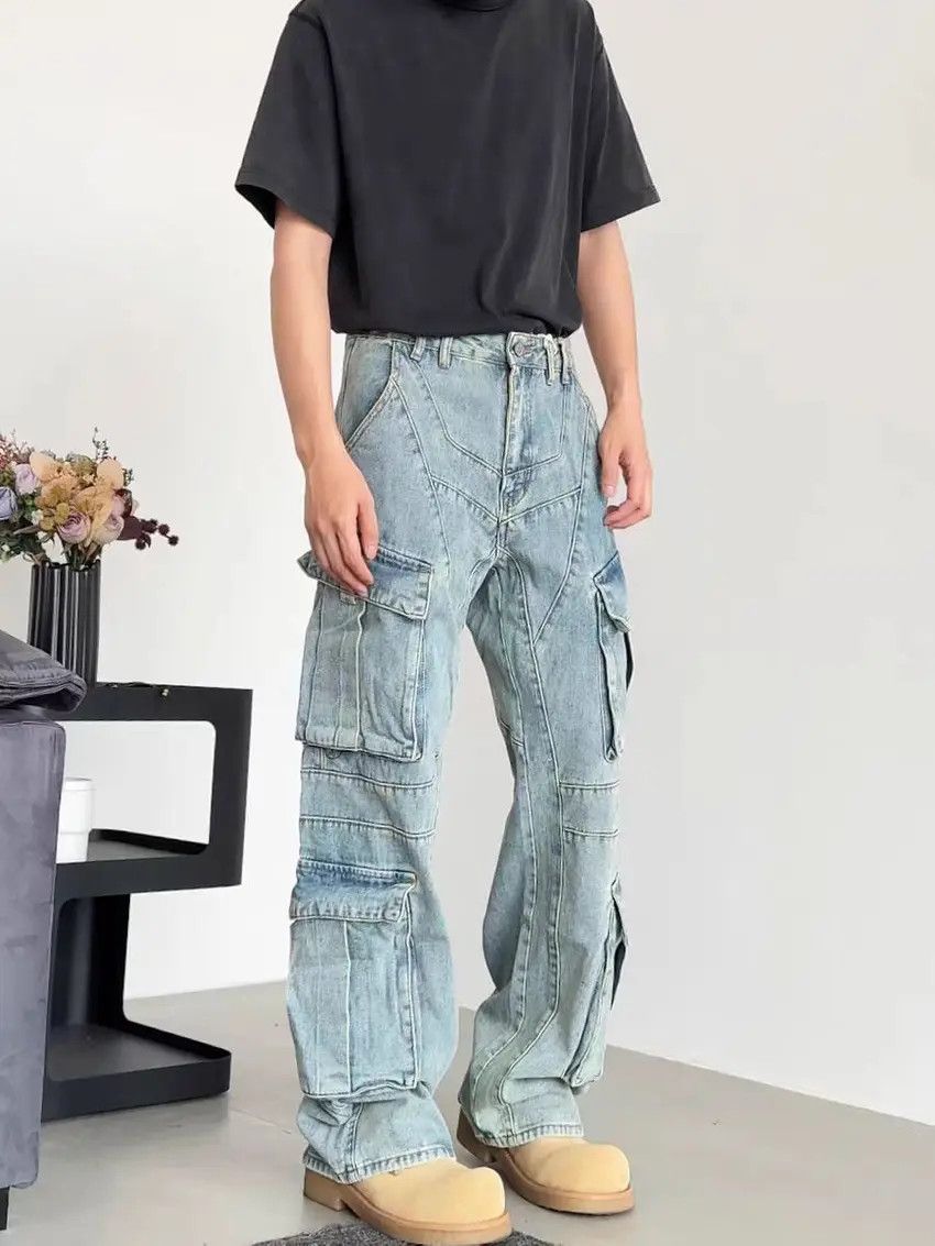 Designer × Japanese Brand Distressed Washed Blue Hip Hop Loose Jeans Size US 30 / EU 46 - 2 Thumbnail