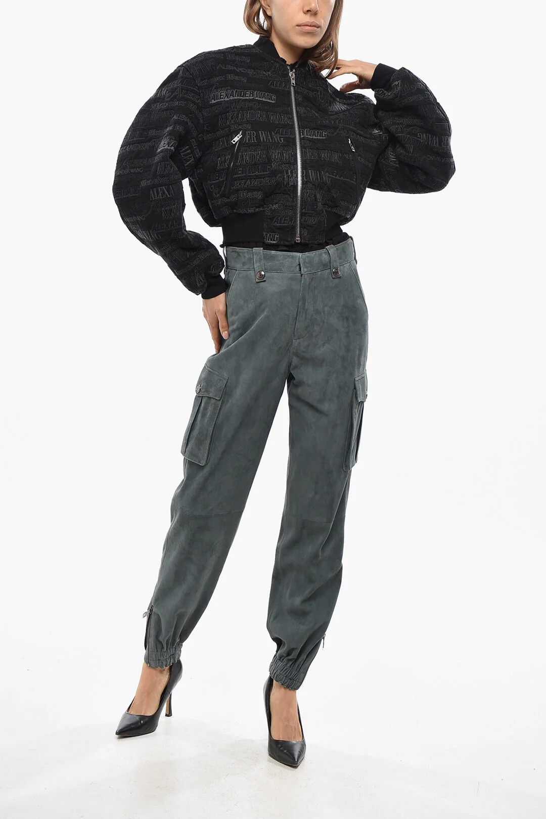 Alexander Wang og1mm0426 Embroidered Denim Cropped-Fit Bomber Jacket Black Size XS / US 0-2 / IT 36-38 - 4 Thumbnail