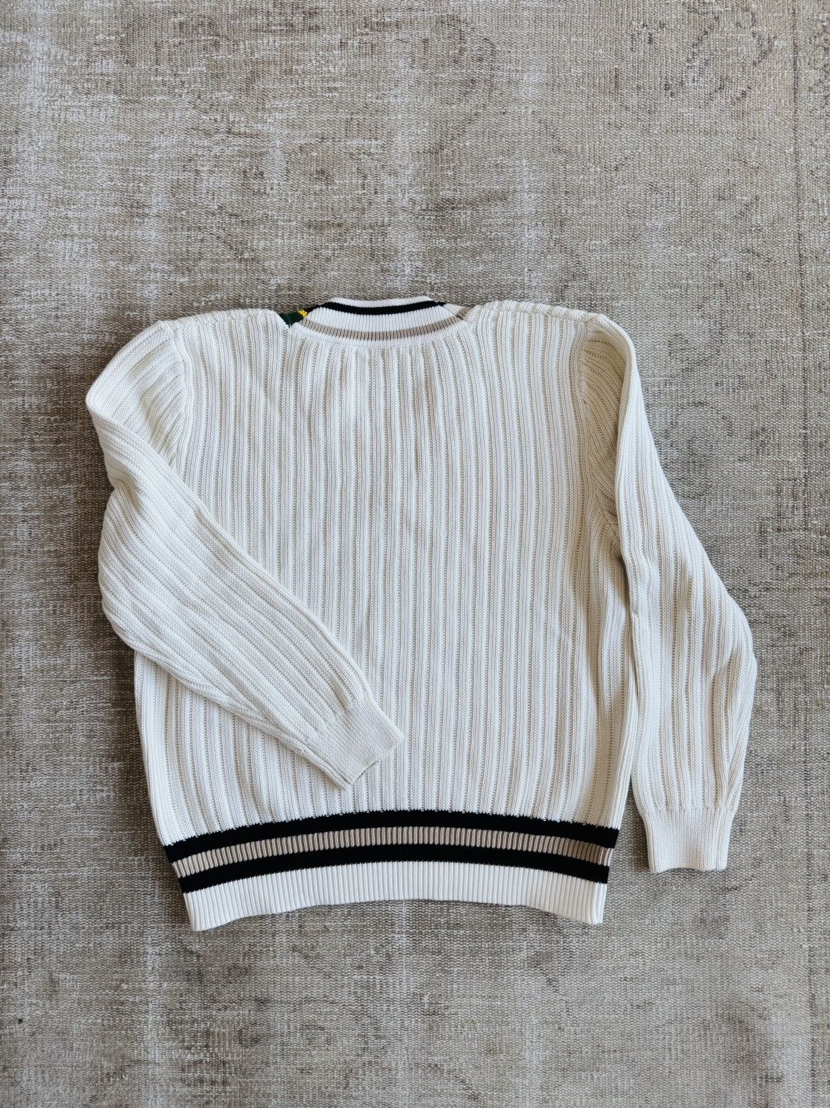Lacoste Lacoste asymmetric contrast cable knit tennis sweater sz 5 Size US L / EU 52-54 / 3 - 3 Thumbnail