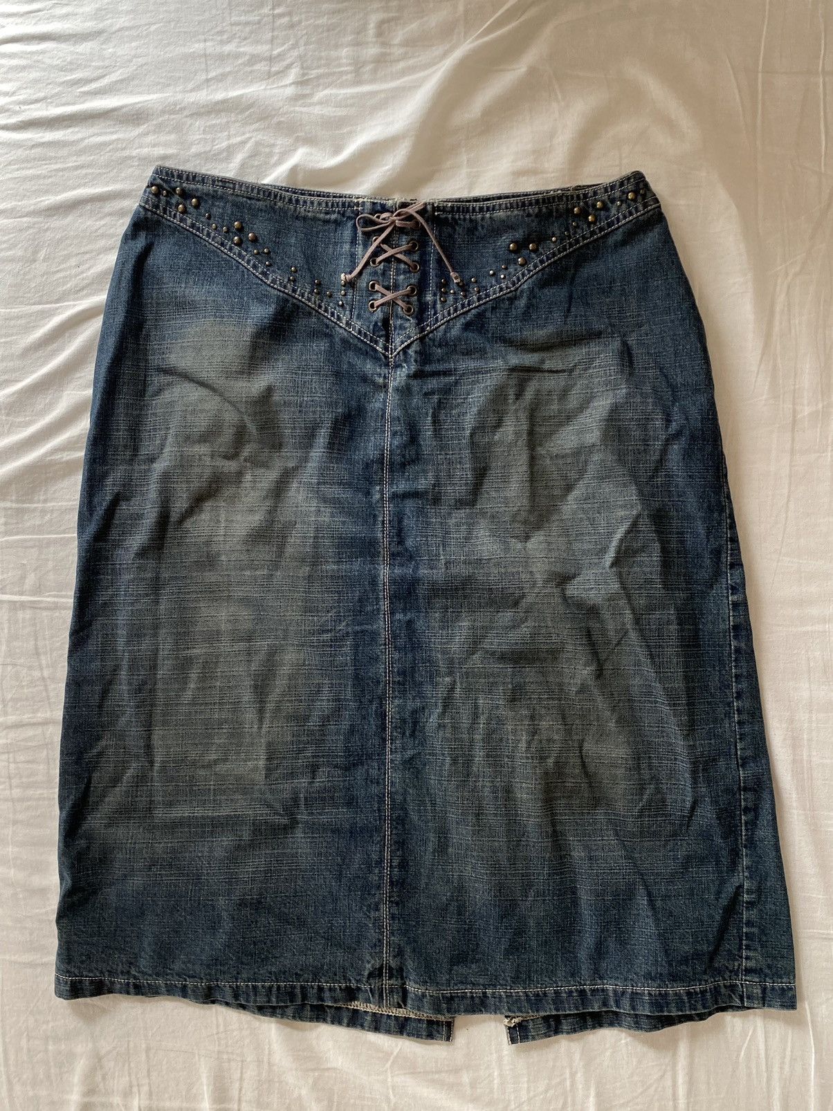 Vintage Vintage washed denim denim midi skirt Size 32" / US 10 / IT 46 - 2 Thumbnail