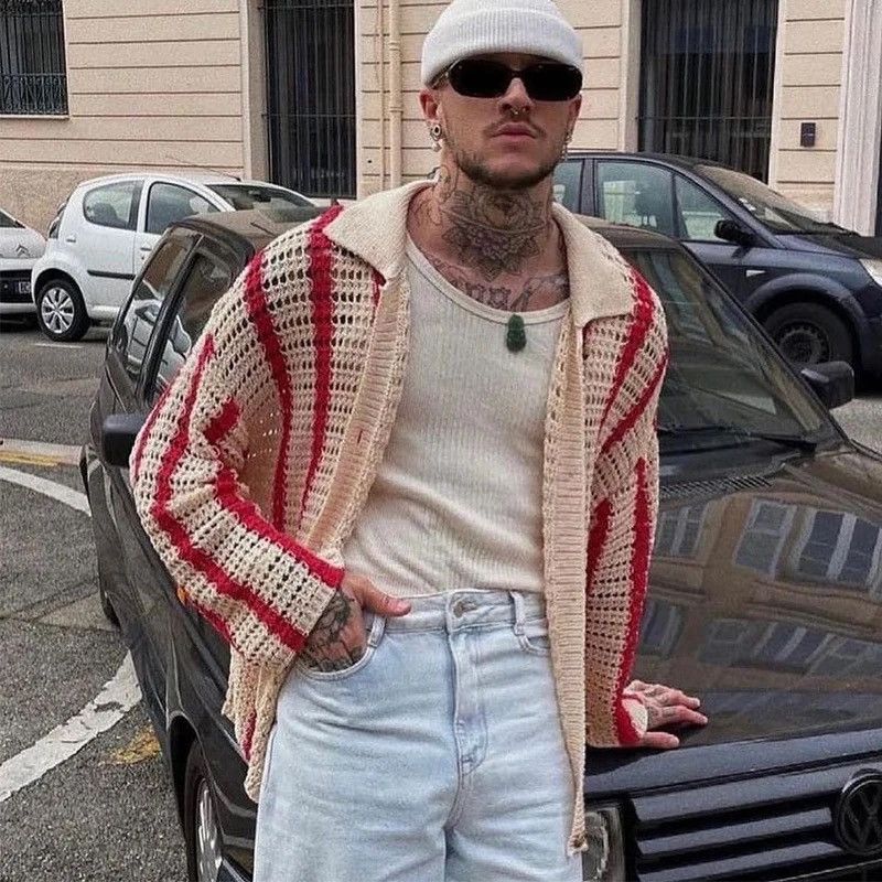 Japanese Brand × Vintage Knit Striped Jacquard Cardigan y2k 90’s retro style Size US L / EU 52-54 / 3 - 5 Thumbnail