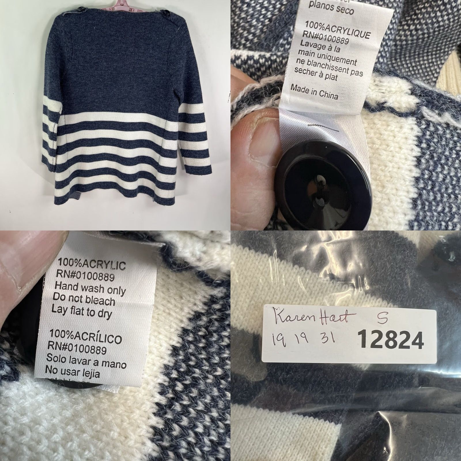 Vintage HART Karen Stripe Cardigan Sweater Womens S Blue Open Knit Raglan Long Sleeve Relaxed Fit Size S / US 4 / IT 40 - 8 Thumbnail