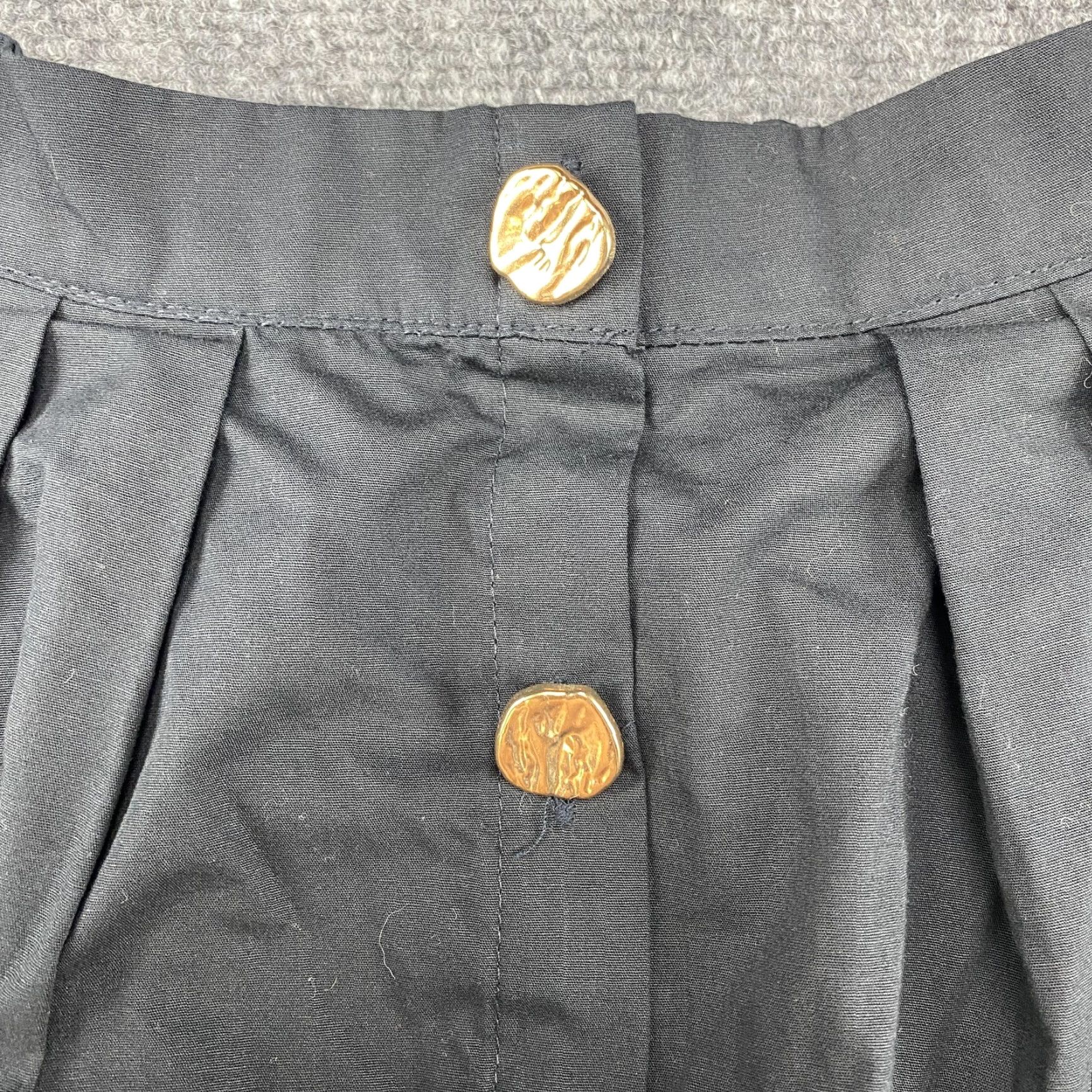 Anthropologie VINTAGE Anthropologie Skirt Womens M Black Pleated A-Line Mini Button Side Zip Size 32" / US 10 / IT 46 - 3 Thumbnail