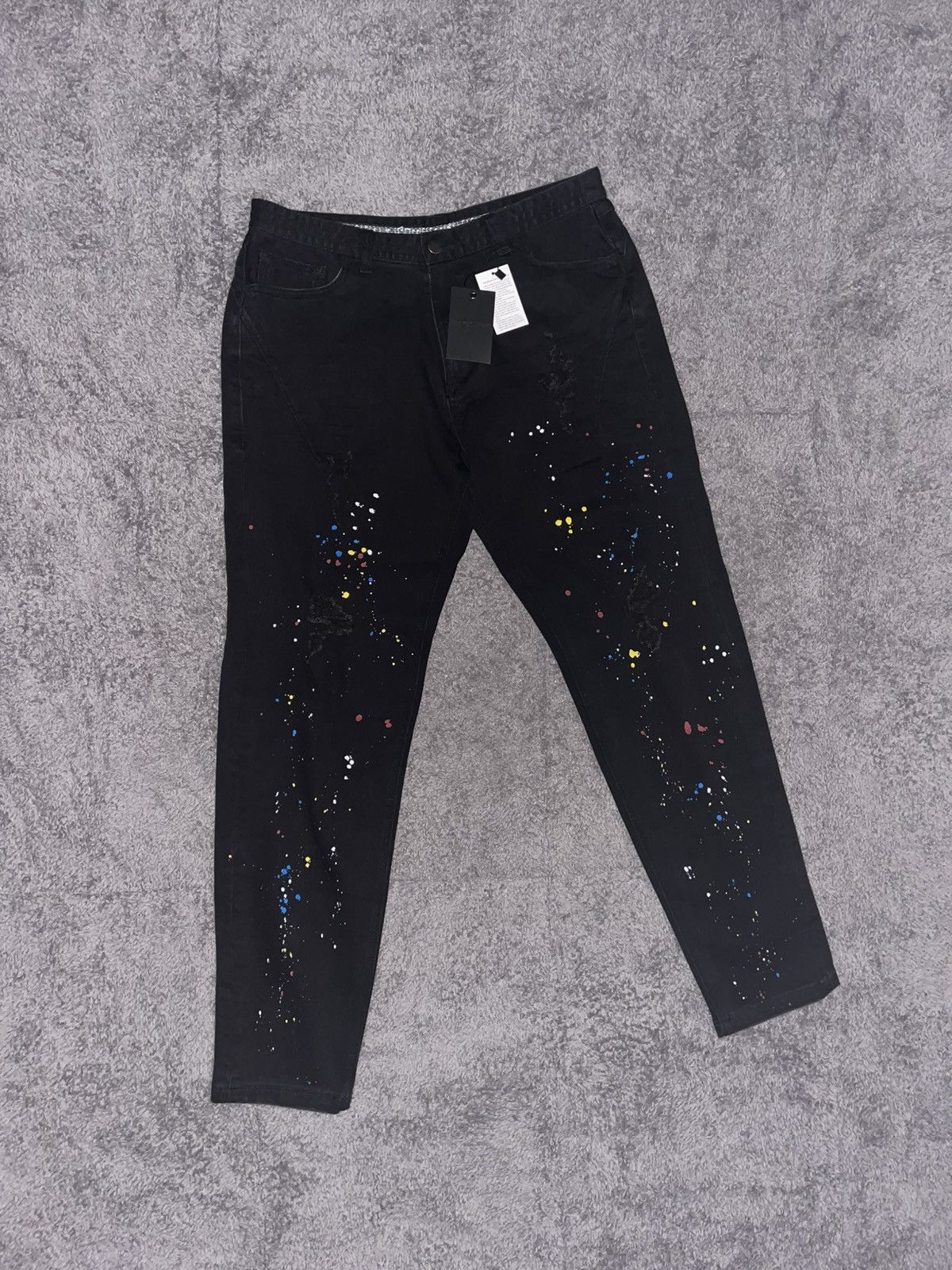 Number (N)ine Number (N)ine Black Paint Splatter Denim Jeans Size US 31 - 1 Thumbnail