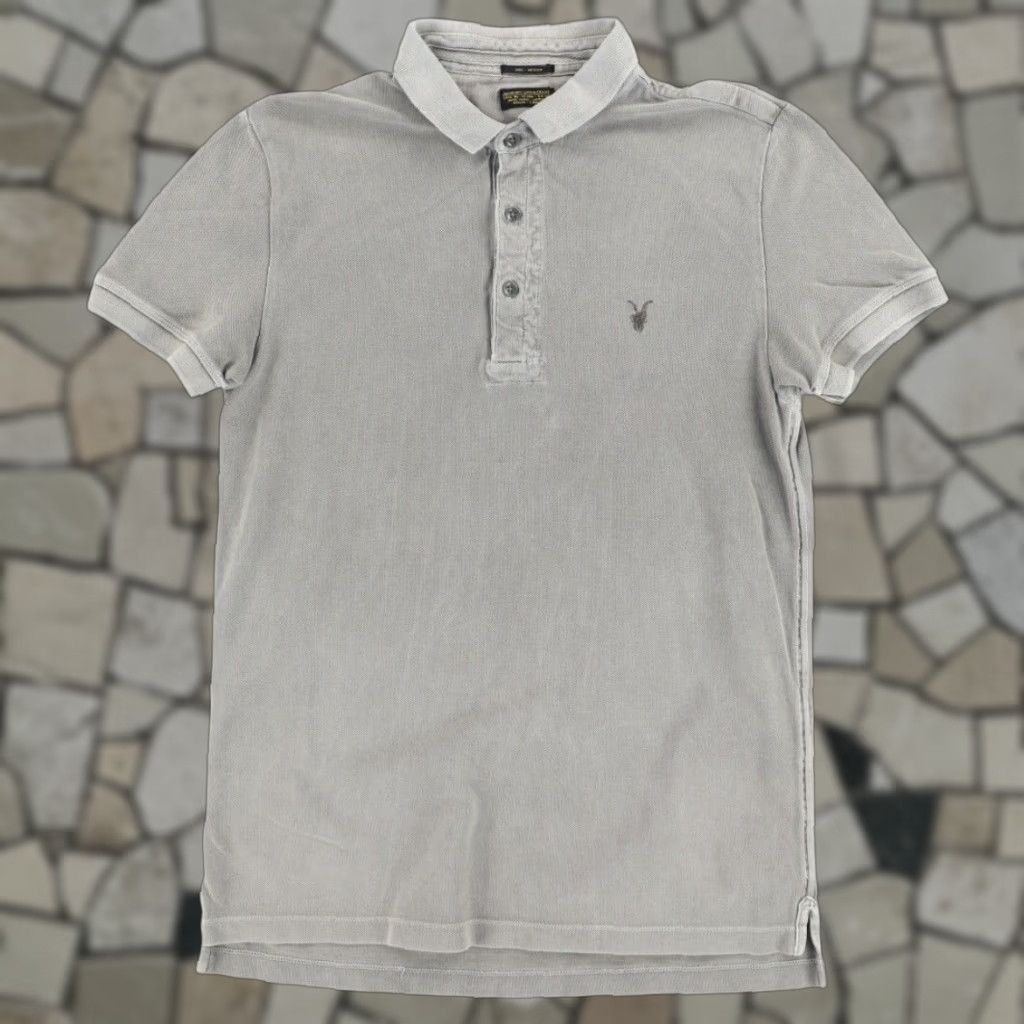 Allsaints Allsaints Polo Shirt Gray Men's M Pique Cotton Solid Shirt 90s Size US M / EU 48-50 / 2 - 1 Thumbnail