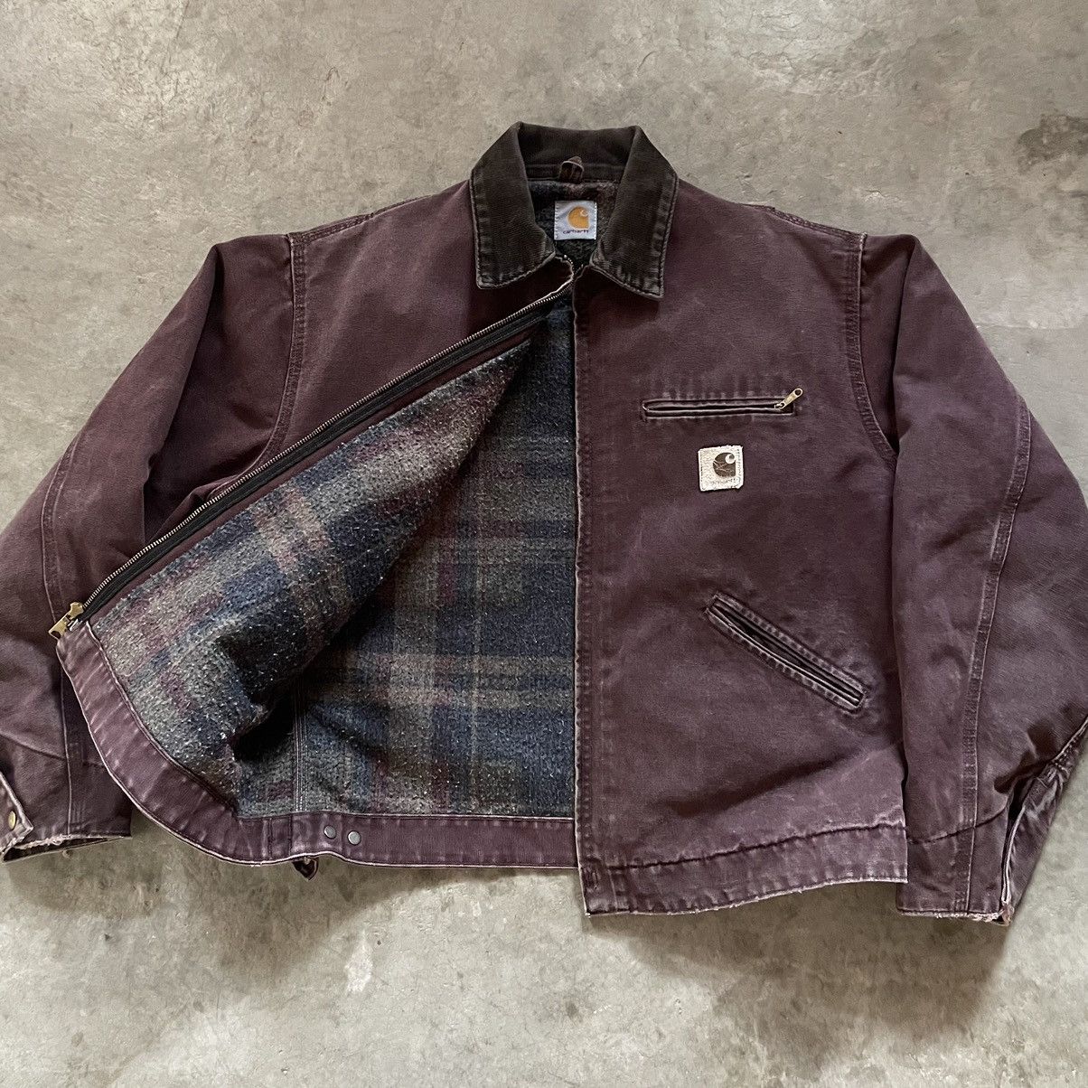Carhartt × Vintage 90s Distressed Carhartt Detroit Jacket J43BRG Burgundy Size US L / EU 52-54 / 3 - 5 Thumbnail