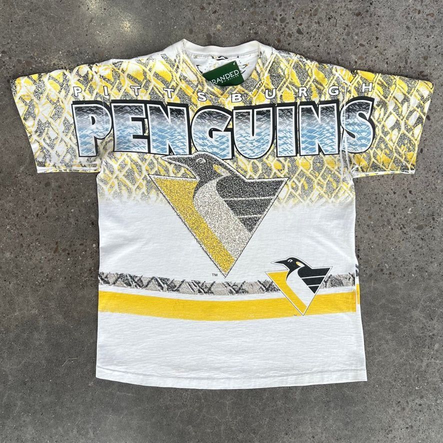 NHL × Vintage Vintage 90s Pittsburgh Penguins AOP All Over Print Tee Size US L / EU 52-54 / 3 - 3 Thumbnail